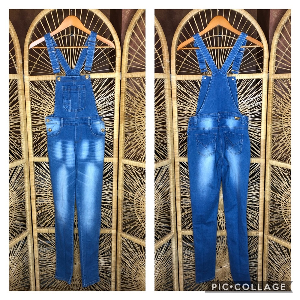 3/$20 TUSH PUSH JEANS Faded Skinny Denim Overalls Blue Womens Small